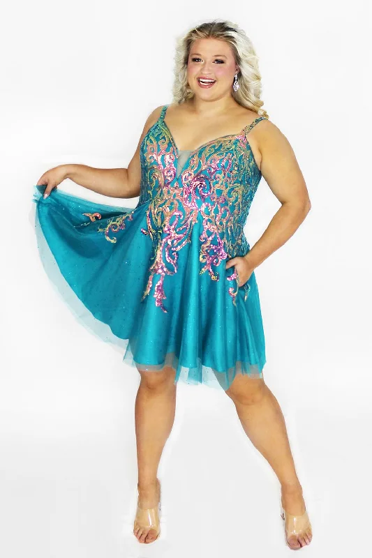 clubwear party dressesSydneys Closet SC8134 Homecoming Short Glitter Plus Size Dress