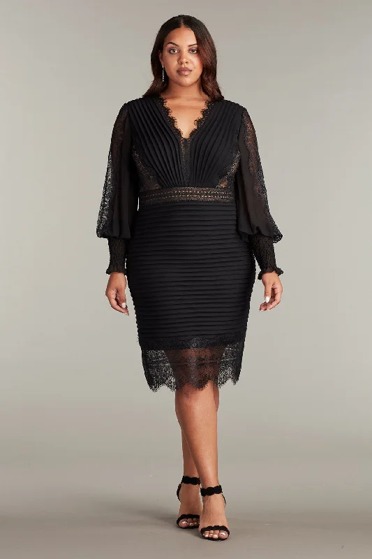 Flowing Long Sleeves Empire DressTadashi Shoji BOS21070MXQ Long Sleeve Plus Size Pleated Cocktail Dress