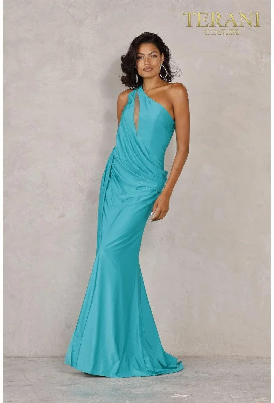 maxi dresses for outdoor weddingsTerani Couture 2111P4031 One Shoulder Long Dress