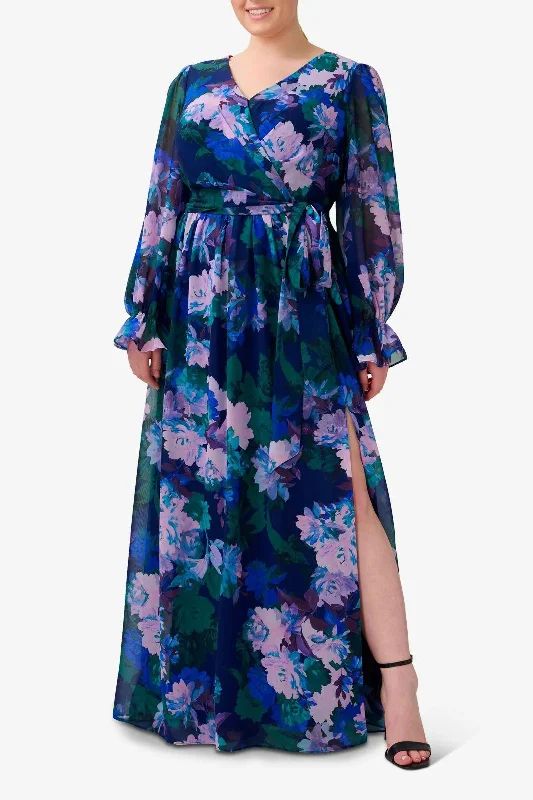 Funky Patterned Long Sleeves DressAdrianna Papell AP1E210216 W Long Sleeves Side Slit Long Floral Dress