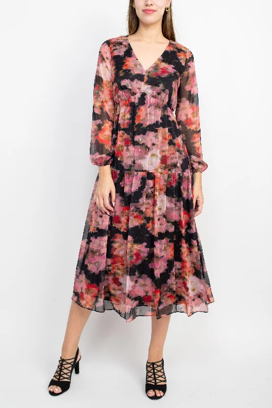 Fresh Long Sleeves DressAdrianna Papell AP1E209660 Long Sleeve Floral Chiffon Dress