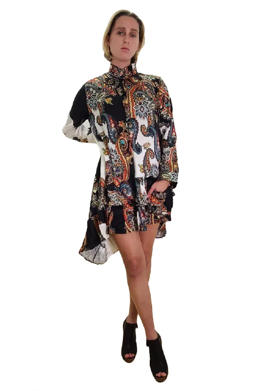 Flowery Long Sleeves Peplum DressLong Sleeve Button Down High Low Satin Dress