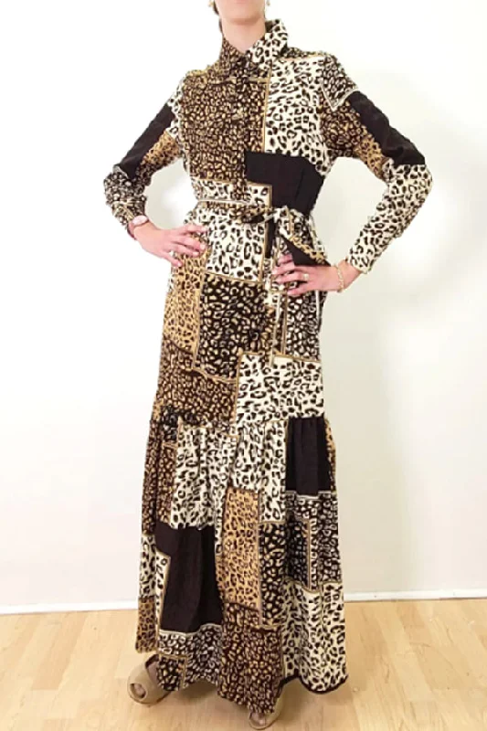 Formal Long Sleeves Bodycon Midi DressLong Sleeve Leopard Print Collar Dress