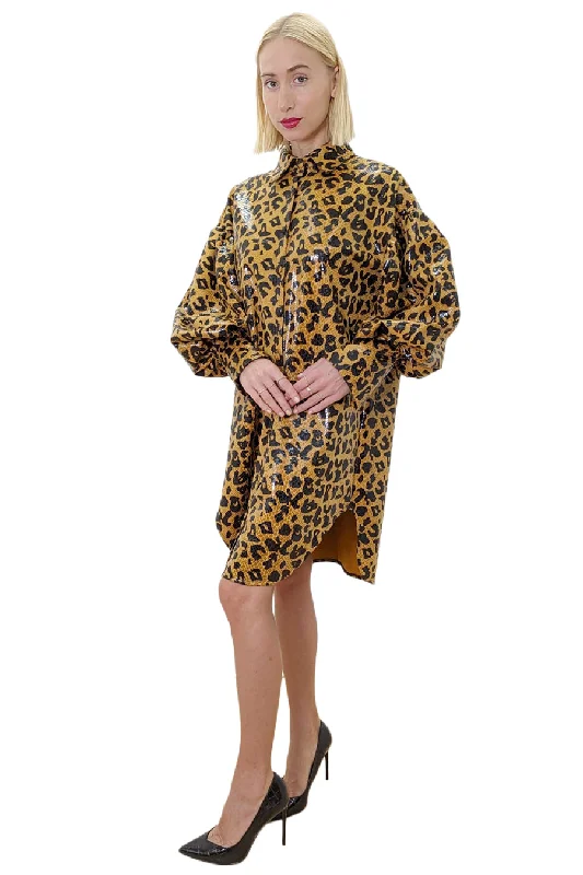 Flowery Long Sleeves Smock DressLong Sleeve Leopard Snakeskin Leather Button Down Dress