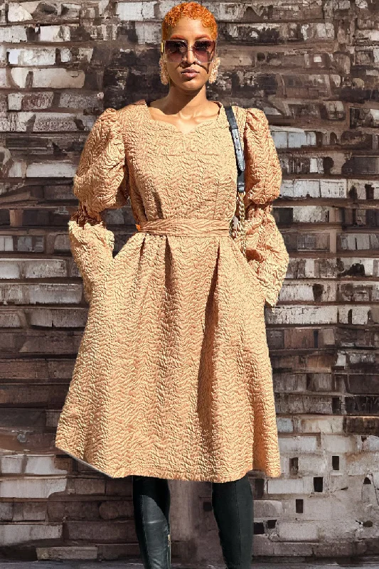 Fabulous Silk Long Sleeves DressLong Sleeve V Neck Popcorn Short Dress