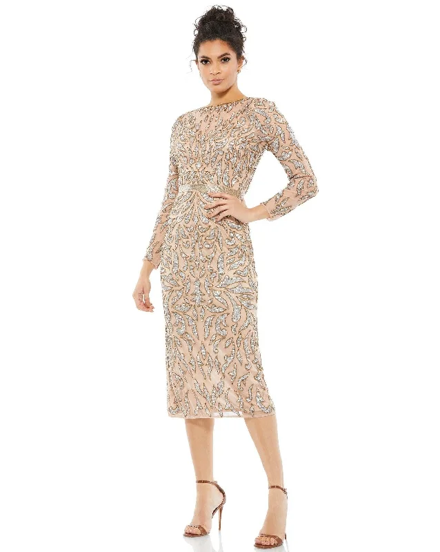 Flowy Long Sleeves DressMocha 8 Mac Duggal 5521 Long Sleeve Beaded Cocktail Dress Sale