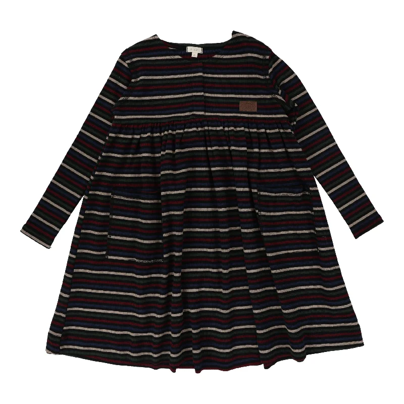 Flirty Fit Long Sleeves DressLil Legs Ribbed Placket Long Sleeve Dress - Black Multicolor