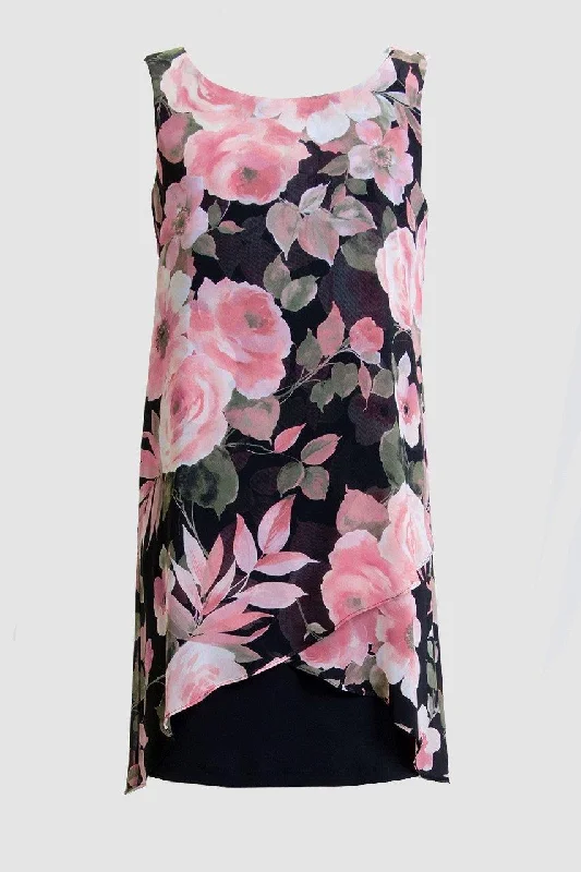 Sleeveless Dress With BeltConnected Apparel Floral Short Sleeveless Dress