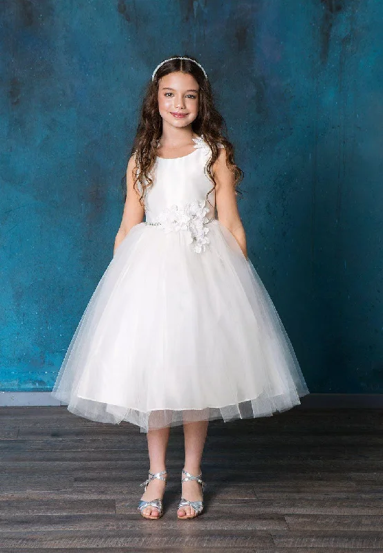 Sleeveless Dress In OrganzaIvory 16 Sleeveless Floral Tea Length Flower Girl Dress Sale