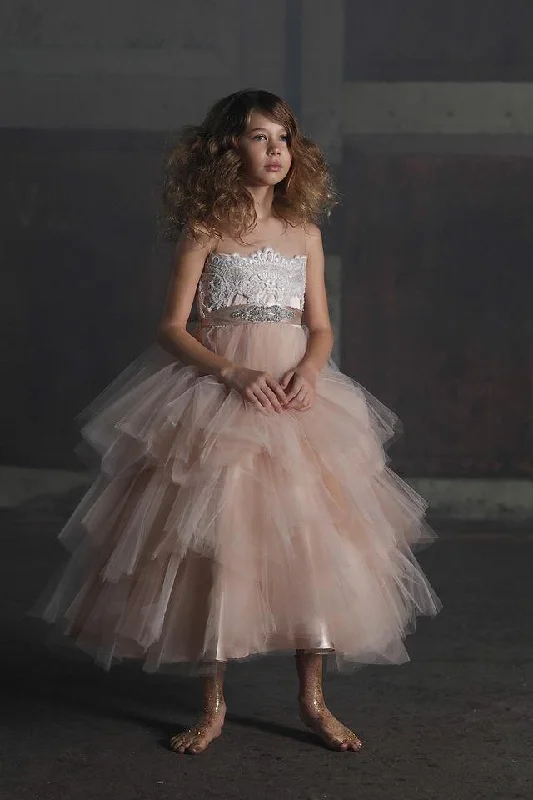 Sleeveless Dress With Floral PrintsLayered Flower Girl Dress Sleeveless