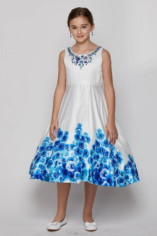 Sleeveless Dress With ChecksSleeveless Rose Print Dress with Embellished Neckline Flower Girl