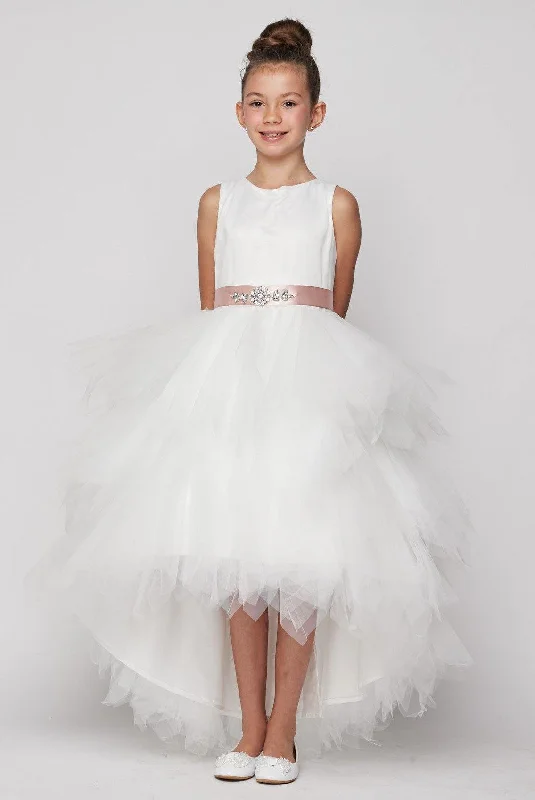 Sleeveless Dress With Sleeves (convertible)Sleeveless Satin High Low Flower Girls Dress