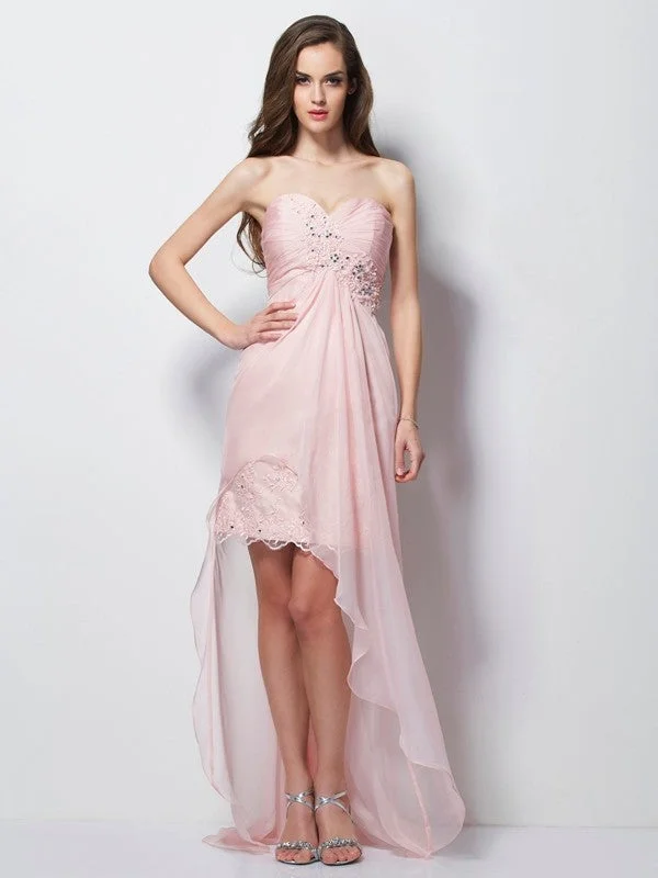 Sleeveless Dress For WeddingA-Line/Princess Sweetheart Sleeveless Beading Applique High Low Chiffon Dresses