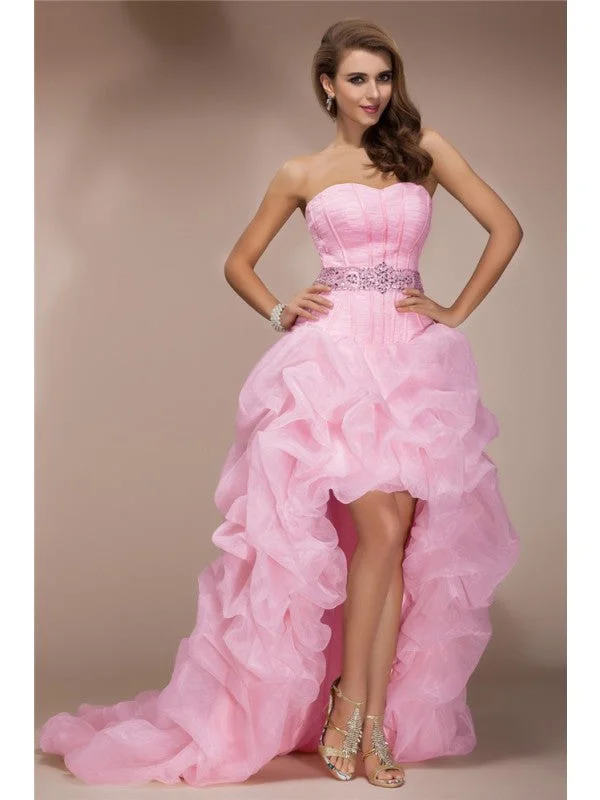 Sleeveless Dress For WomenA-Line/Princess Sweetheart Sleeveless High Low Beading Organza Dresses