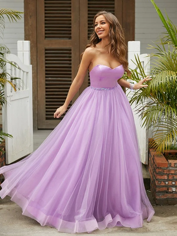 Sleeveless Dress With Cold ShoulderA-Line/Princess Tulle Ruffles Sweetheart Sleeveless Floor-Length Dresses