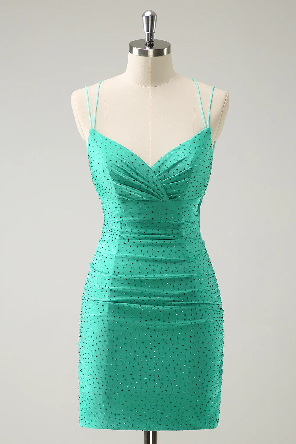 statement-making party dressesAmzcw Sparkly Green Spaghetti Straps Sequins Corset Tight Homecoming Dress with Beading