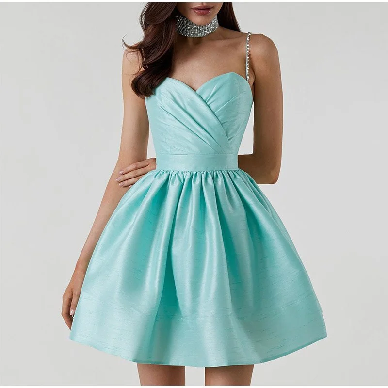 Sleeveless Dress HomecomingFashionSierra - Rhinestone Slip Sleeveless Pleated Suspender Dress