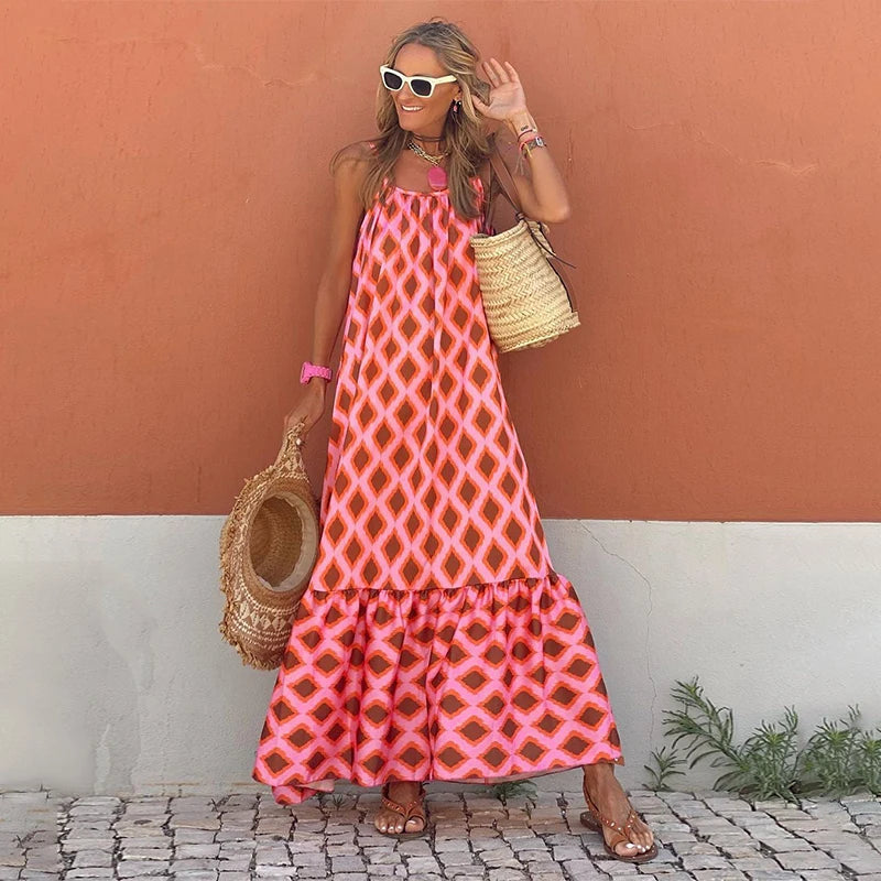 Sleeveless Dress For SummerFashionSierra - 2024 Loose Round Neck Sleeveless Sweet Summer Boho Dress