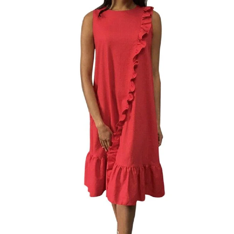 Sleeveless Dress With PearlsFashionSierra - New Fashion Women Sleeveless Casual Red Dress Holiday Loose Ruffle Top Shirts Dress Casual Beach Summer Sundress