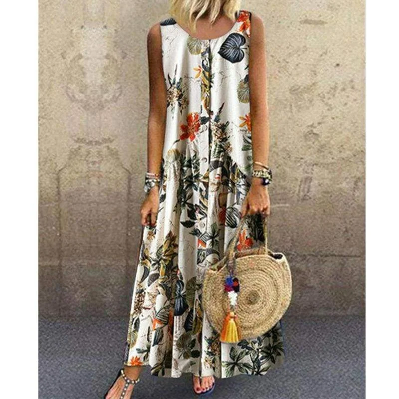 Sleeveless Dress With BeltFashionSierra - New Women's Boho Sleeveless Summer Dress