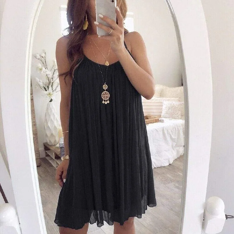 Sleeveless Dress With PocketsFashionSierra - Plus Size Women Chiffon Summer Casual Sleeveless Dress New Fashion Solid Strappy Beach Sundress Short Dress