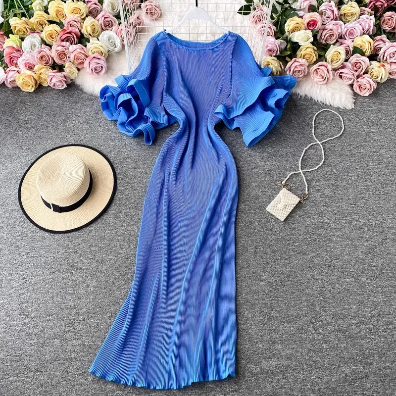 maxi dresses for garden partiesruffled pleated dress floor-length and elegant long skirt      S4286