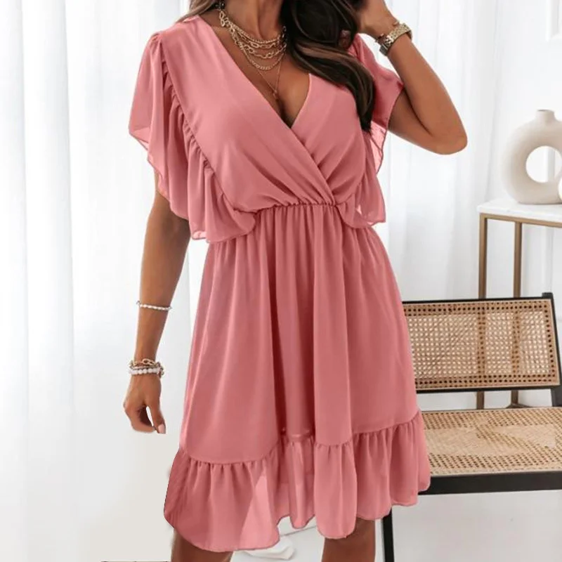 Sleeveless Dress With FrillsSexy Sleeveless Ruffles Chiffon Dress