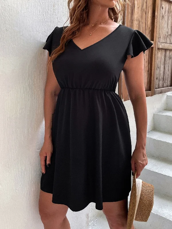 Sleeveless Dress Petite SizeBerriesJam - 2024 Sleeveless Large Size V Neck Curvy Chic Casual Dress