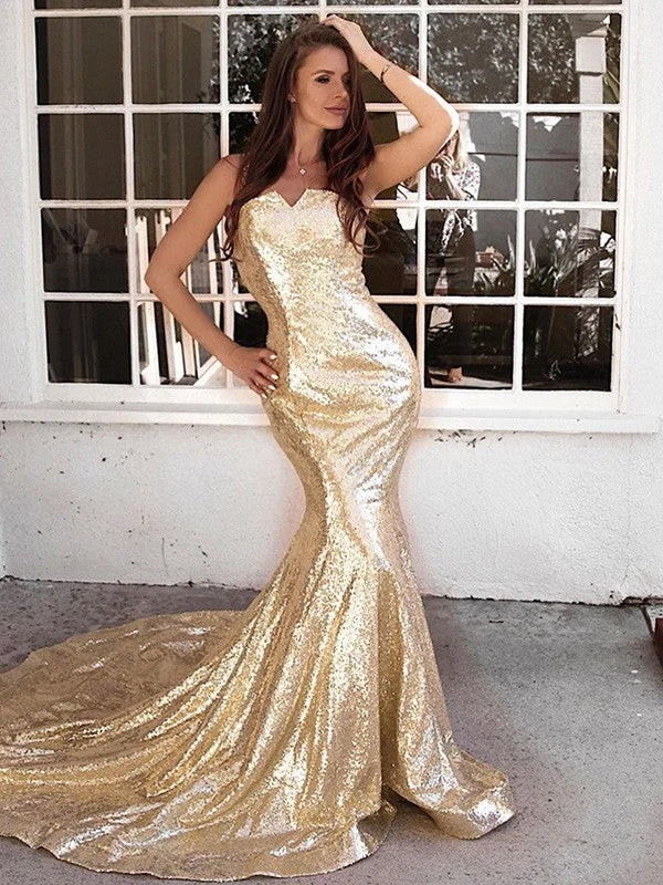 Sleeveless Dress In JerseyTrumpet/Mermaid Ruffles Sleeveless Sequins Sweep/Brush Train Straps Dresses