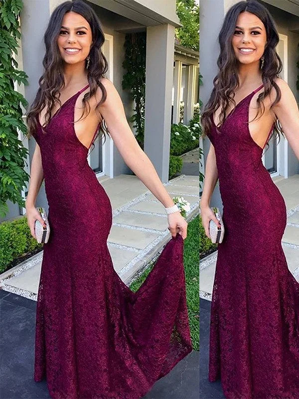 Sleeveless Dress In WovenTrumpet/Mermaid Sleeveless V-neck Sweep/Brush Train Lace Dresses