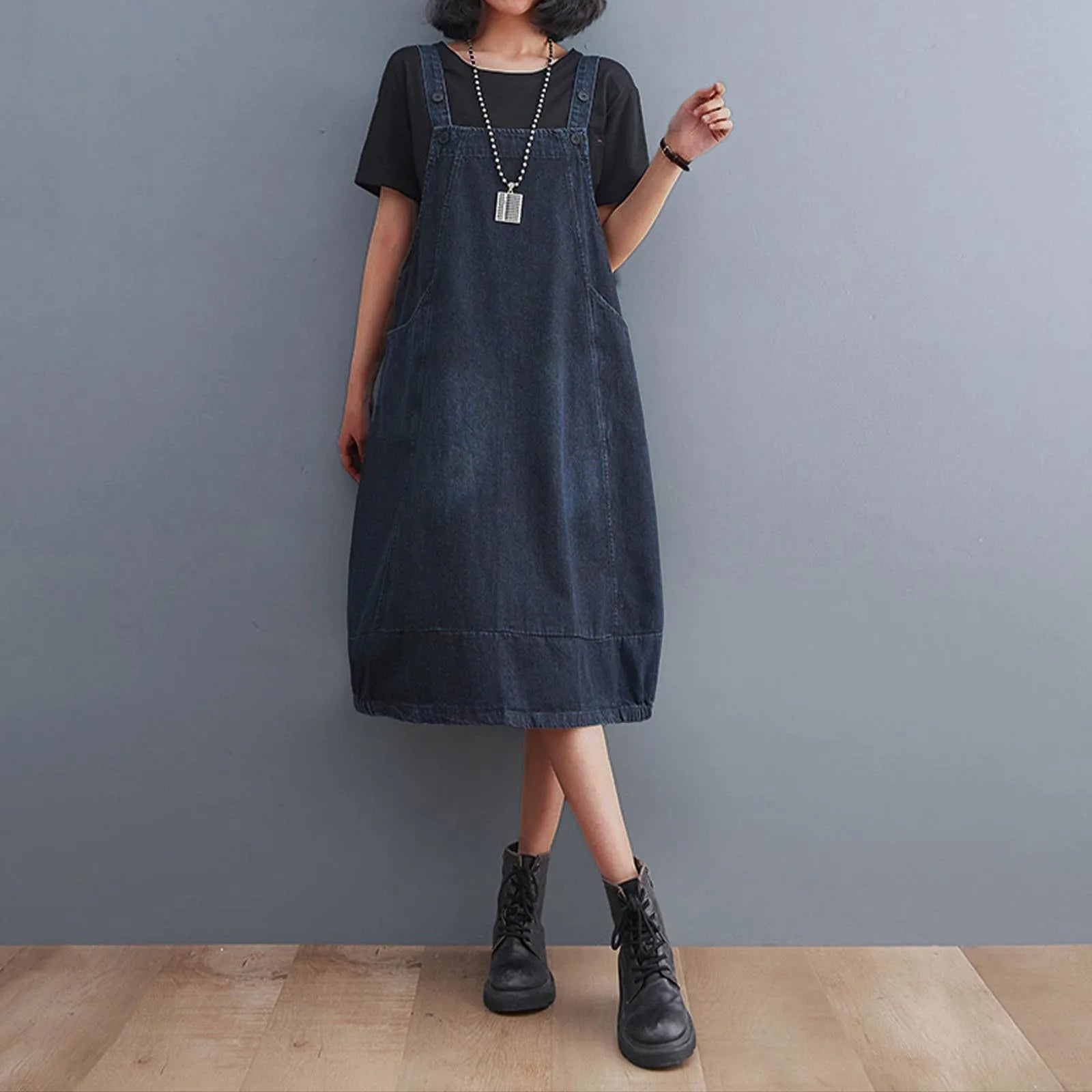 Sleeveless Dress With Spaghetti StrapsFashionSierra - Vintage Sleeveless A-Line Denim Summer Blue Jeans Korean Style Oversized Loose Pockets Overalls Women Dress