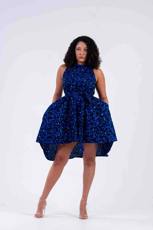 Sleeveless Dress In SatinZalda Ankara Sleeveless Dress | Blue African Print