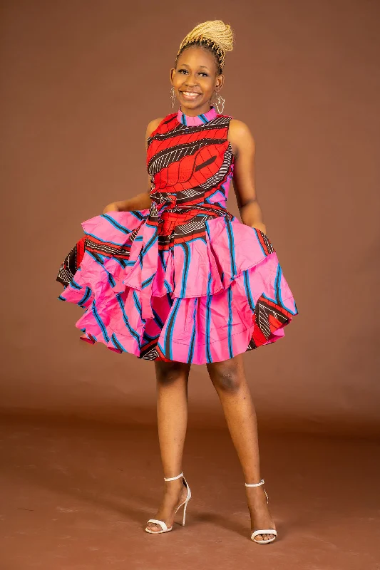 Sleeveless Dress In VelvetZara Ankara Sleeveless Dress | Pink and Red African Print