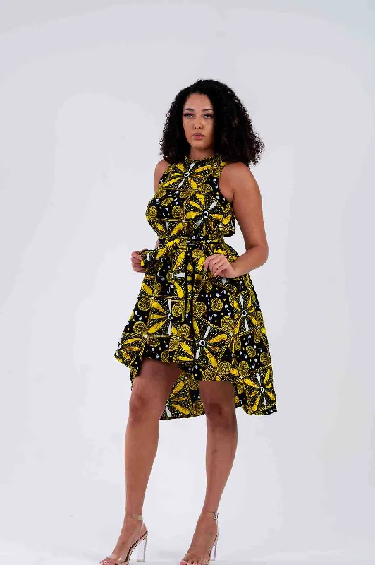 Sleeveless Dress With Cross-Back StrapsZinati Ankara Sleeveless Dress | Green and Black African Print