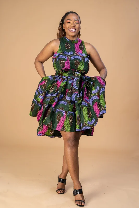 Sleeveless Dress In ChiffonZoya Ankara Sleeveless Dress | Pink and Green African Print