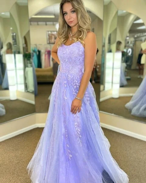 prom dress accessories2025 Lilac Lace Prom Dresses A Line Long Formal Dress with Appliques