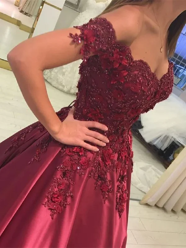 elegant prom dressesA Line 2025 Burgundy Lace Prom Dress Off the Shoulder Long Formal Dress