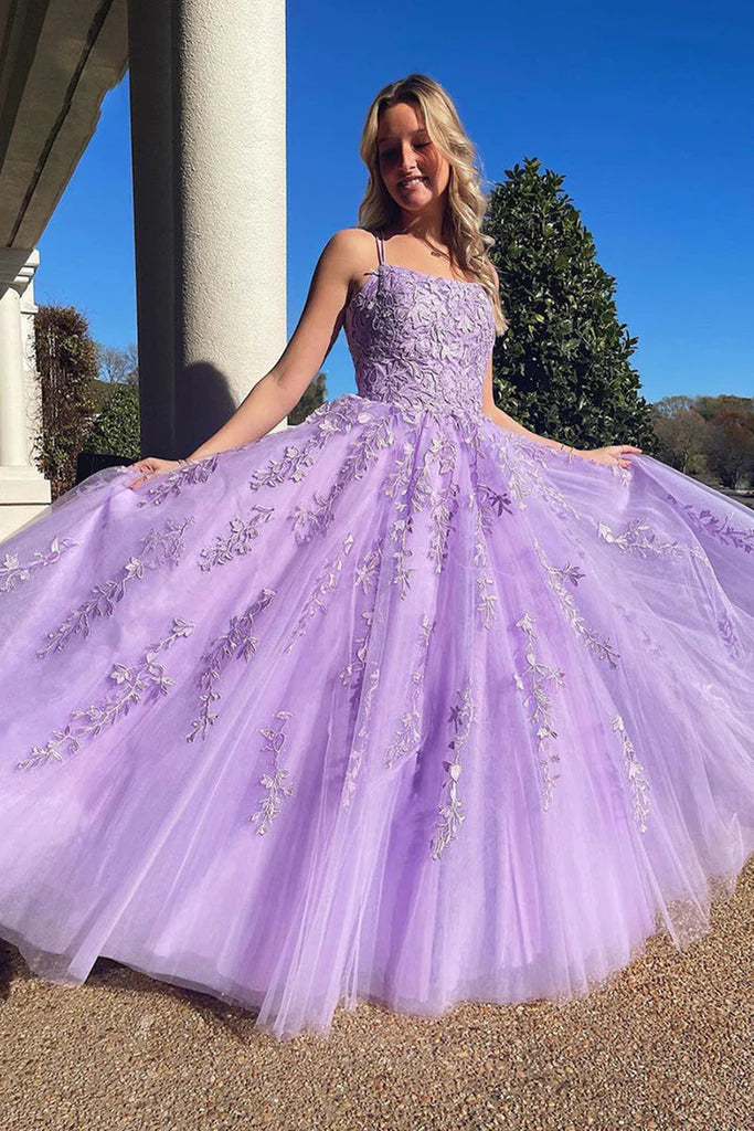 prom dresses with beaded accents2025 A Line Purple Lace Violet Prom Dresses Open Back Long Formal Dresses