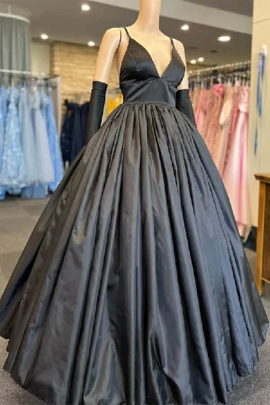 prom dress inspiration galleriesA Line V Neck Black Prom Dresses with Pocket Long Satin Formal Graduation Dress