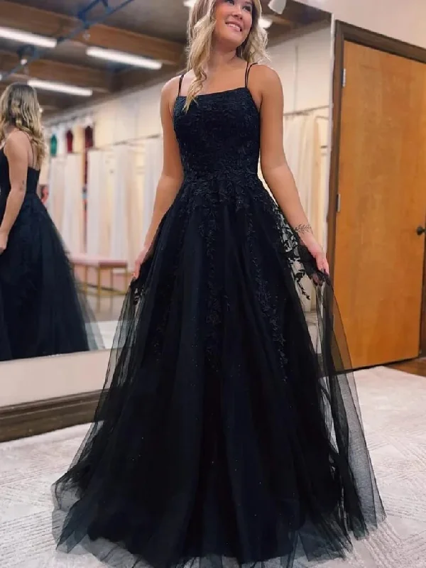 open-back prom dressesBlack Lace 2025 Formal Dress UK Open Back Tulle Long Prom Dresses Cheap