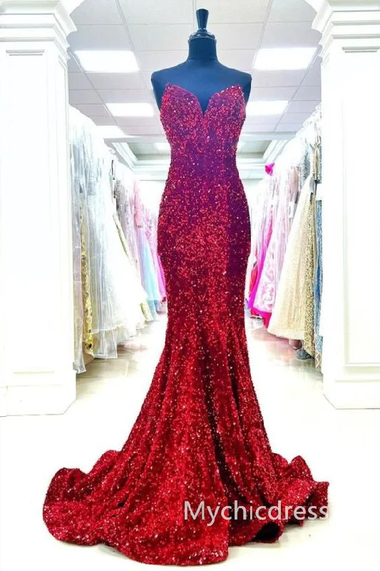 illusion neckline prom dressesBurgundy Long Sequin Prom Dresses 2025 Sweetheart Mermaid Formal Gown