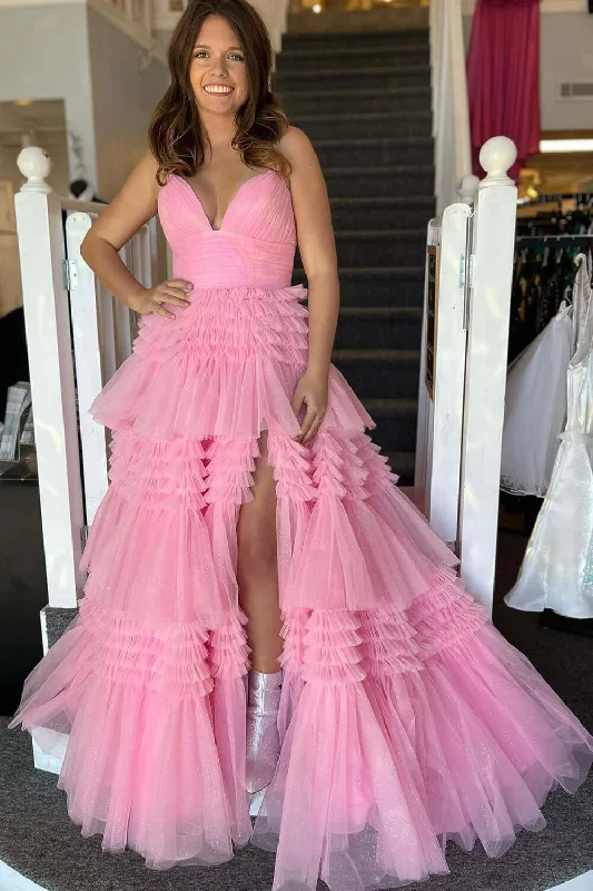 flutter sleeve prom dressesCheap Tulle Prom Dresses V Neck Spaghetti Straps Formal Dresses Long