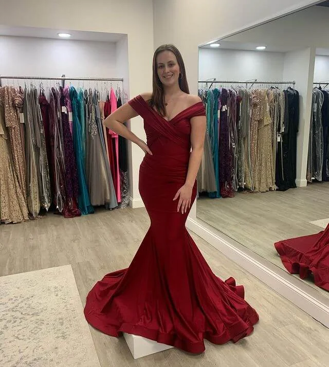 prom dress cleaningCheap Burgundy Satin Formal Dresses Off the Shoulder 2025 Prom Dress