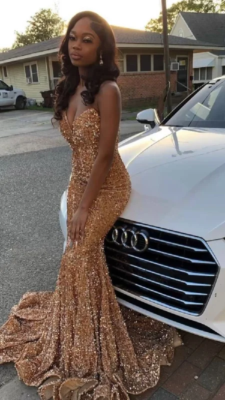 sweetheart neckline prom dressesCheap Gold Sequin Iridescent Prom Dresses 2025 Strapless Long  Formal Dress