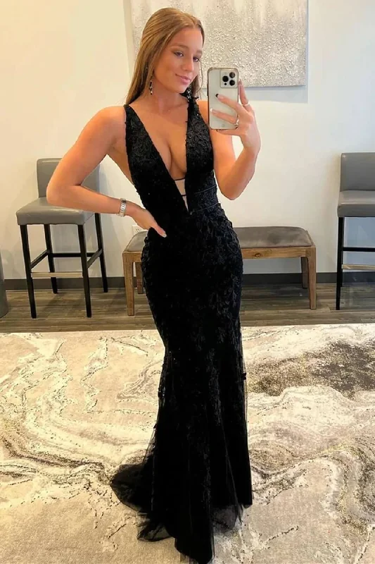 prom dress alterationsCheap 2025 Long Black Lace Prom Dresses V Neck Backless Mermaid Formal Dresses