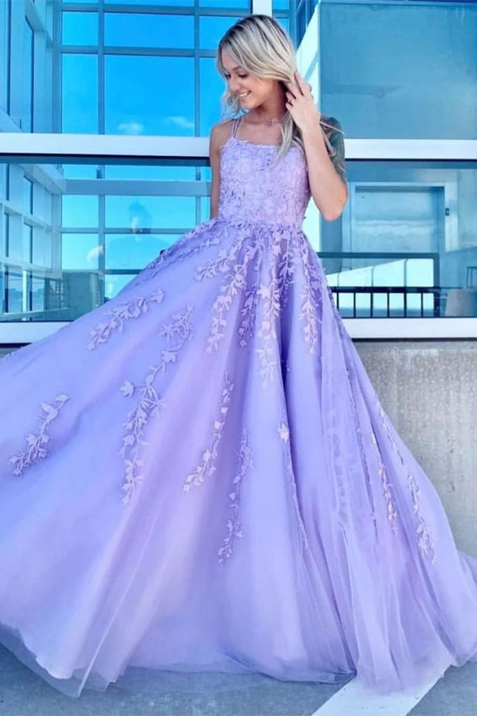 prom dresses with floral embroideryGorgeous 20224 Lilac Lace Graduation Dress Applique Unique Long Prom Dress