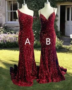 ready-to-wear prom dressesLong Mermaid Maroon 2024 Prom Dresses Sleeveless Sequin Formal Dress