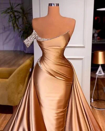 prom dresses with illusion panelsLong One Shoulder Prom Dresses Beaded Mermaid Pageants Gowns With Court Train