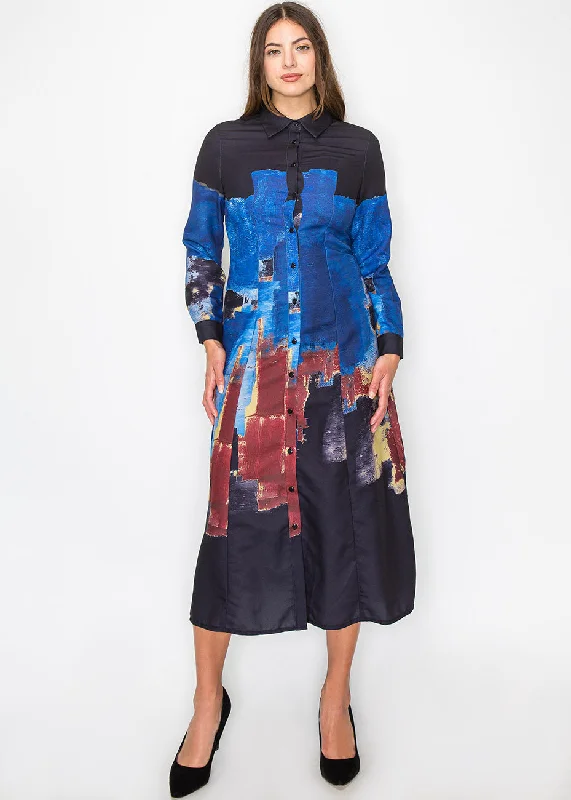 lace-trimmed midi dressesMidnight Blue Paint Stroke Shirt Dress