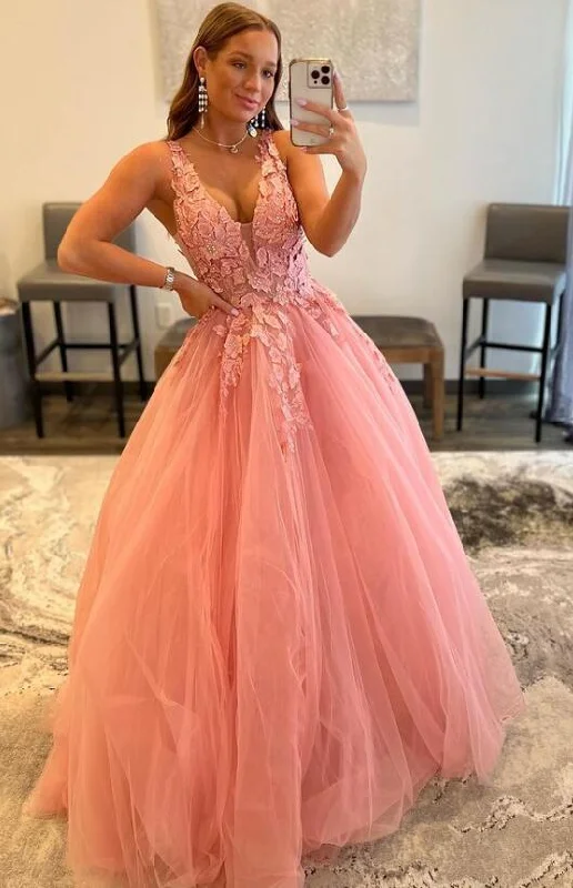 bespoke prom dressesPink Lace 2024 Prom Dresses Long Sexy Formal Dresses with Beaded